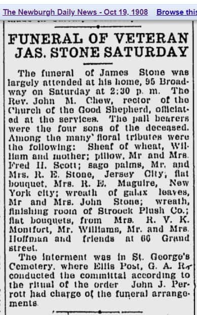 James Stone Funeral Notice October 19 1908