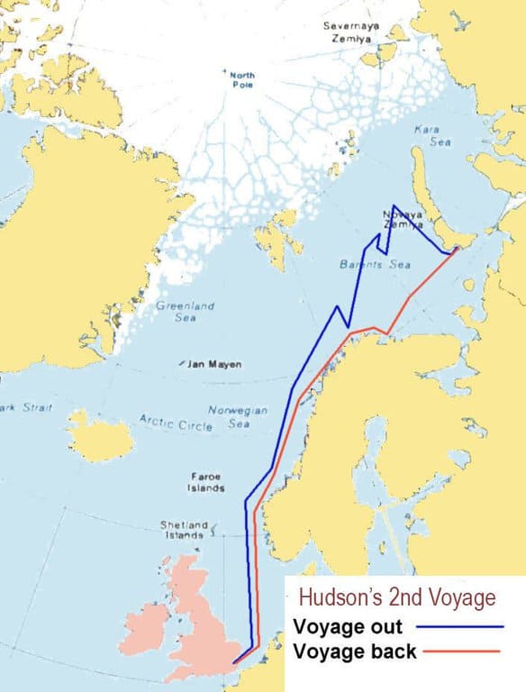 henry hudson route world map