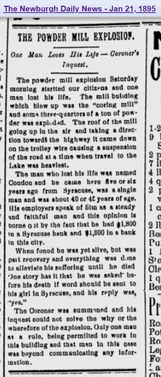 Jan 19, 1895 - Explosion at Orange Mills kills Thomas Condon